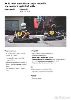 Adrenalinová jízda v motokáře pro 2 osoby (2x voucher)