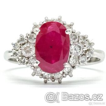 LUXUSNÍ PLATINOVÝ DIAMANTOVÝ PRSTEN S RUBÍNEM