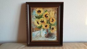 Obraz slunečnice, olej na plátně, 26x32 vč. rámu