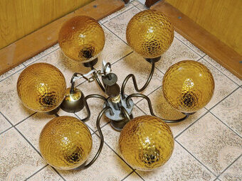 Mosazný šestiramenný retro lustr