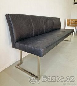 Nová lavice pravá kůže šedá 226 cm