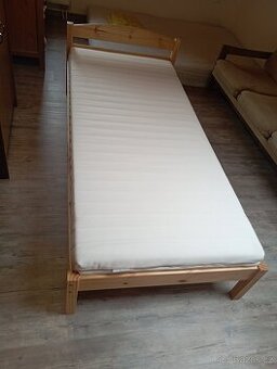 Postel 90x200 masiv borovice, matrace - 1
