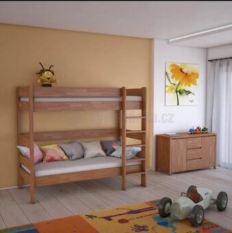 Rozkládací patrová postel - masiv buk, barva ořech