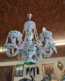 Starožitný porcelánový lustr s křištály