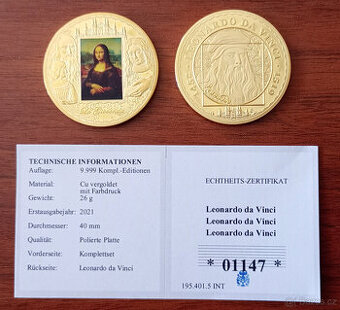 Leonardo da Vinci Exkluzivní pozlacené medaile