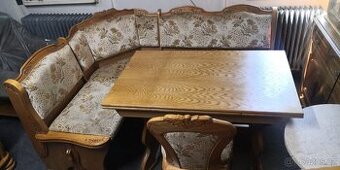 Rustikální masivní rohová lavice+1židle+rozkl.stůl