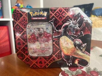 Paldean fates tin (verze Charizard s 5 packy)