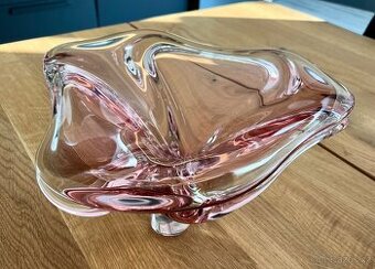 Designová skleněná mísa – hutní sklo, retro 60.–70. léta