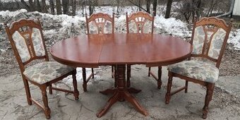 Masivní rozkládací stůl + 4x masivní židle