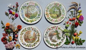 4 ks velké porcelánové talíře - 4 roční období