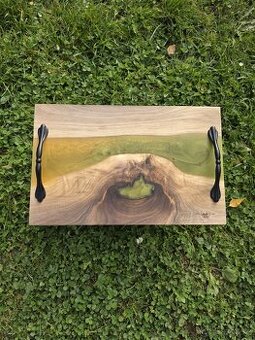 servírovací epoxidový podnos ořech - Olive Gold