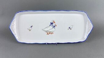 Podnos porcelánový s motivem hus, modrá linka