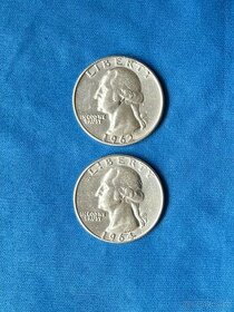 2 stříbrné americké čtvrťáky ročníky 1964 a 1962 D - 1
