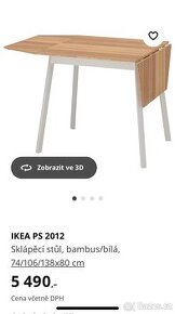 Sklápěcí stůl IKEA PS 2012 bambus/bílá, nový/nevybalený
