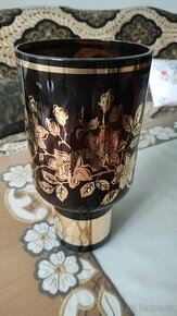 VÁZA HNEDÉ SKLO - POZLACENÁ