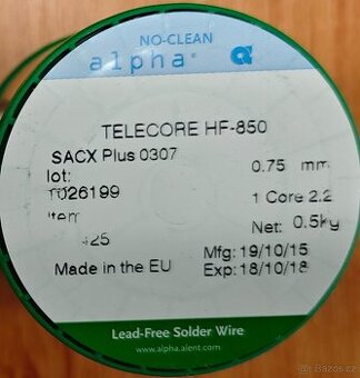 Bezolovnatý pájecí cín SACX Plus 0307, 0,75 mm