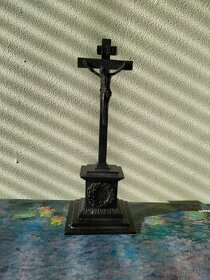 Starožitný kovový kříž, plastika - 1