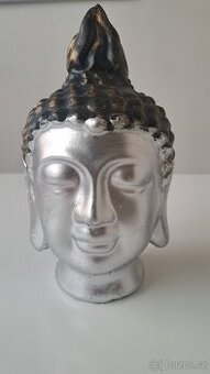 Buddha - hlava + sedící smějící se Buddha - dekorace