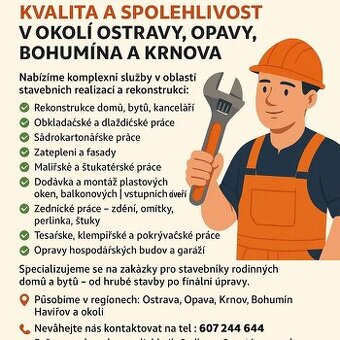 🔨 STAVEBNÍ A ŘEMESLNÉ PRÁCE – KVALITA A SPOLEHLIVOST V OKOL