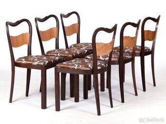 Prvorepublikové jídelní židle po renovaci, 6 kusů.