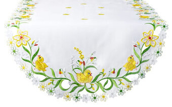 Velikonoční běhoun Kuřátka s kytičkami výšivka