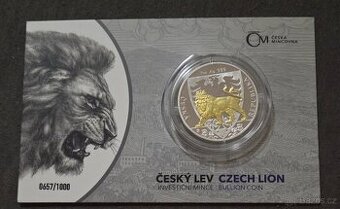 Stříbrná mince Český lev 2020 číslovaná selektivní pozlacení