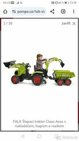 FALK Šlapací traktor Claas Axos s nakladačem, bagrem a vozík