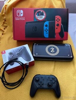 Nintendo Switch+Pro ovladač+MemoryCard+Obal+Sklo