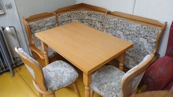 Rohová lavice+rozkl.stůl+2židle