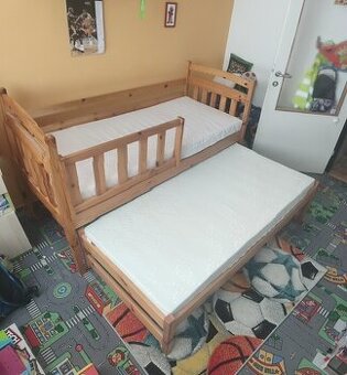 Dětská postel z masivu 180×80 cm + výsuvné lůžko + 2 matrace