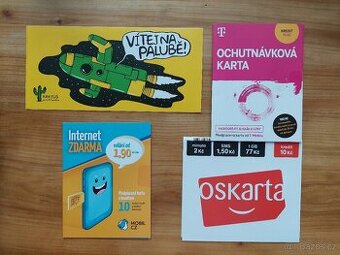 4x SIM karta, karty, simkarta, simka simky různých operátorů