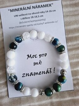 Náramek z minerálů křišťál, jadeit,Tygří oko