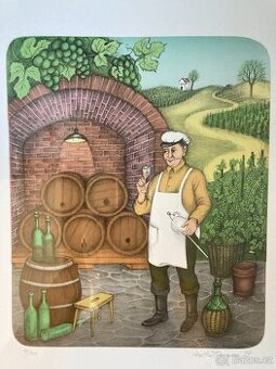 Litografie Iva Hüttnerová - Vinař