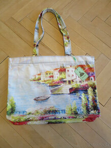 Nová dámská taška s obrázkem domů a loďky