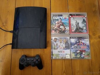PS3 Super Slim, ovladač + 4 hry / PlayStation 3