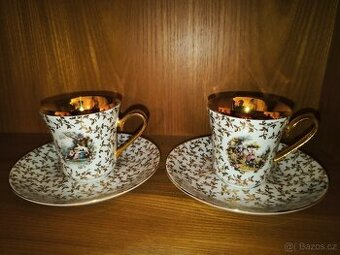 Zlacené hrnečky s podšálky 2 ks