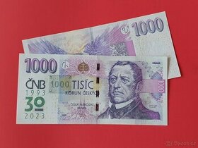 Bankovka 1000 Kč R58 s přítiskem ČNB 30 let