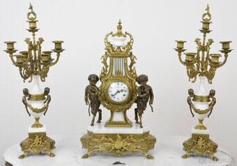 Starožitné krbové hodiny FHS s kentaury+svícny XXL