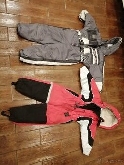 zimní kombinézy velikost 104(červená), 110(šedá)