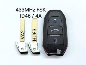 Klíč Peugeot Citroen 433MHz ID46 / 4A.