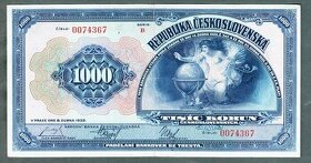 Staré bankovky 1000 korun 1932 NEPERFOROVANA, velmi pěkná