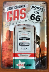 Plechová cedule: Route 66 (Gas Station) - 30x20 cm - 1