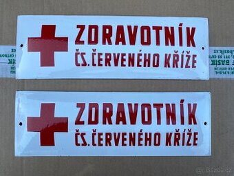 Stará smaltovaná cedulka ZDRAVOTNÍK ČS. ČERVENÉHO KŘÍŽE
