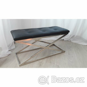 Eichholtz Inspired Pouffe Bench Silver Cross - Kůže - 1