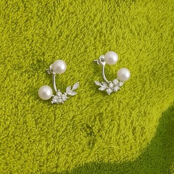 Nové dámské stříbrné náušnice 925 kamínky třpytivé perly s