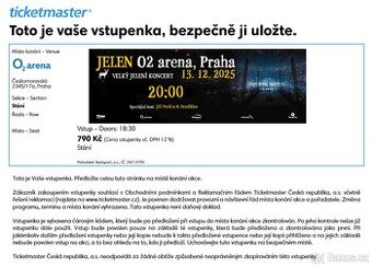 Prodám 2x vstupenku Jelen 13.12. - O2 Aréna - stání