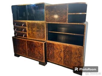 Starožitná knihovna leštěný ořech – vrcholné Art Deco
