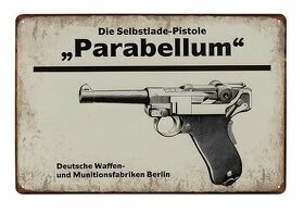 plechová cedule - Luger P.08 Parabellum 9mm
