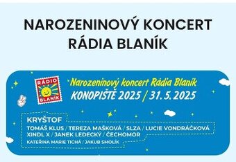 2 vstupenky na narozeninový koncert rádia Blaník