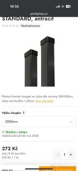 Sloupek plotový antracit hrana 2000x40 - 1